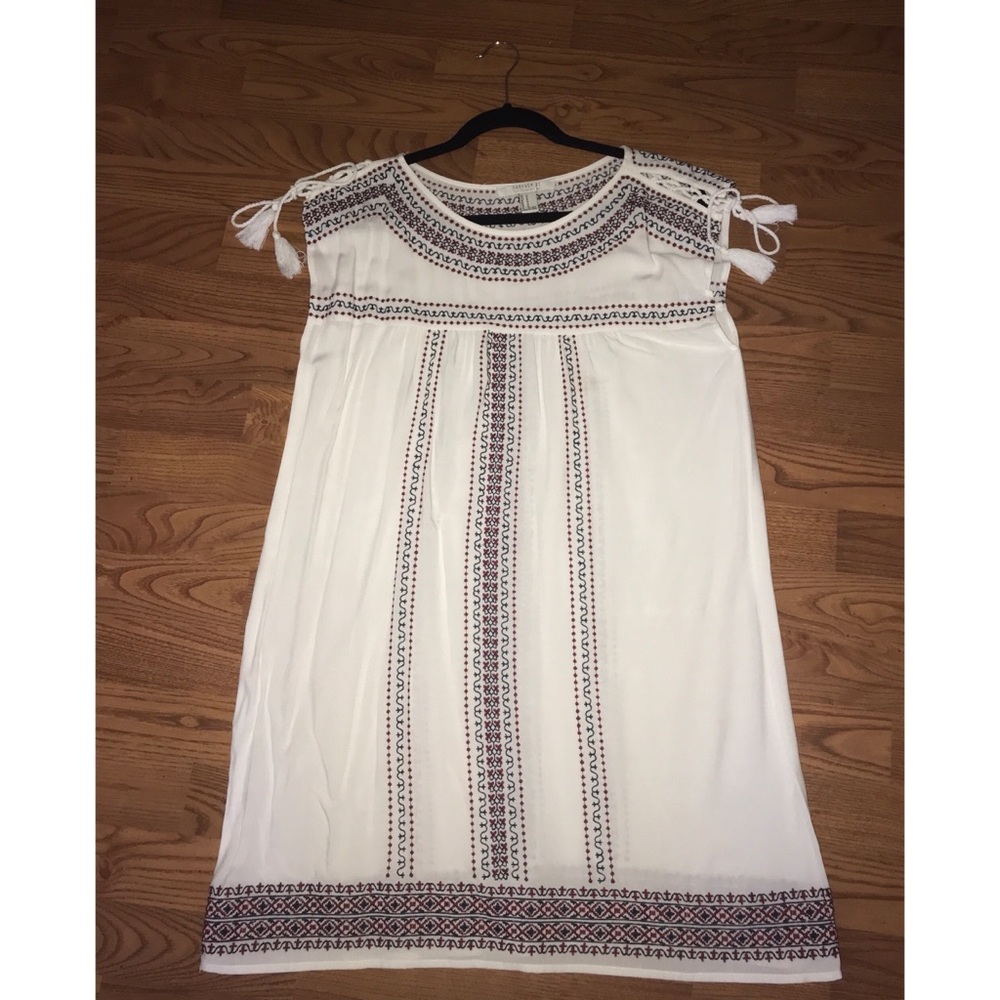 Forever 21 White Embroidered Peasant Dress